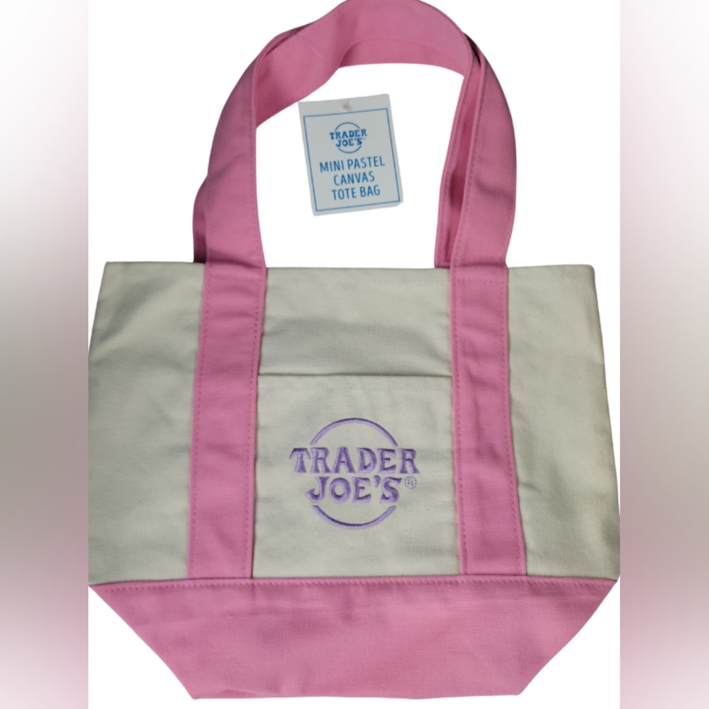 Trader Joes Spring Pastel Pink Mini Canvas Tote Bag